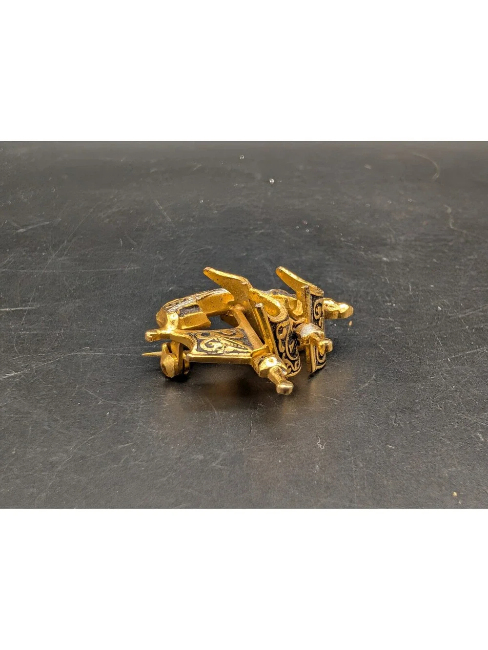Vintage Toledo Damascene Galleon Ship Brooch Pin Spain Gold Silver Tone Black